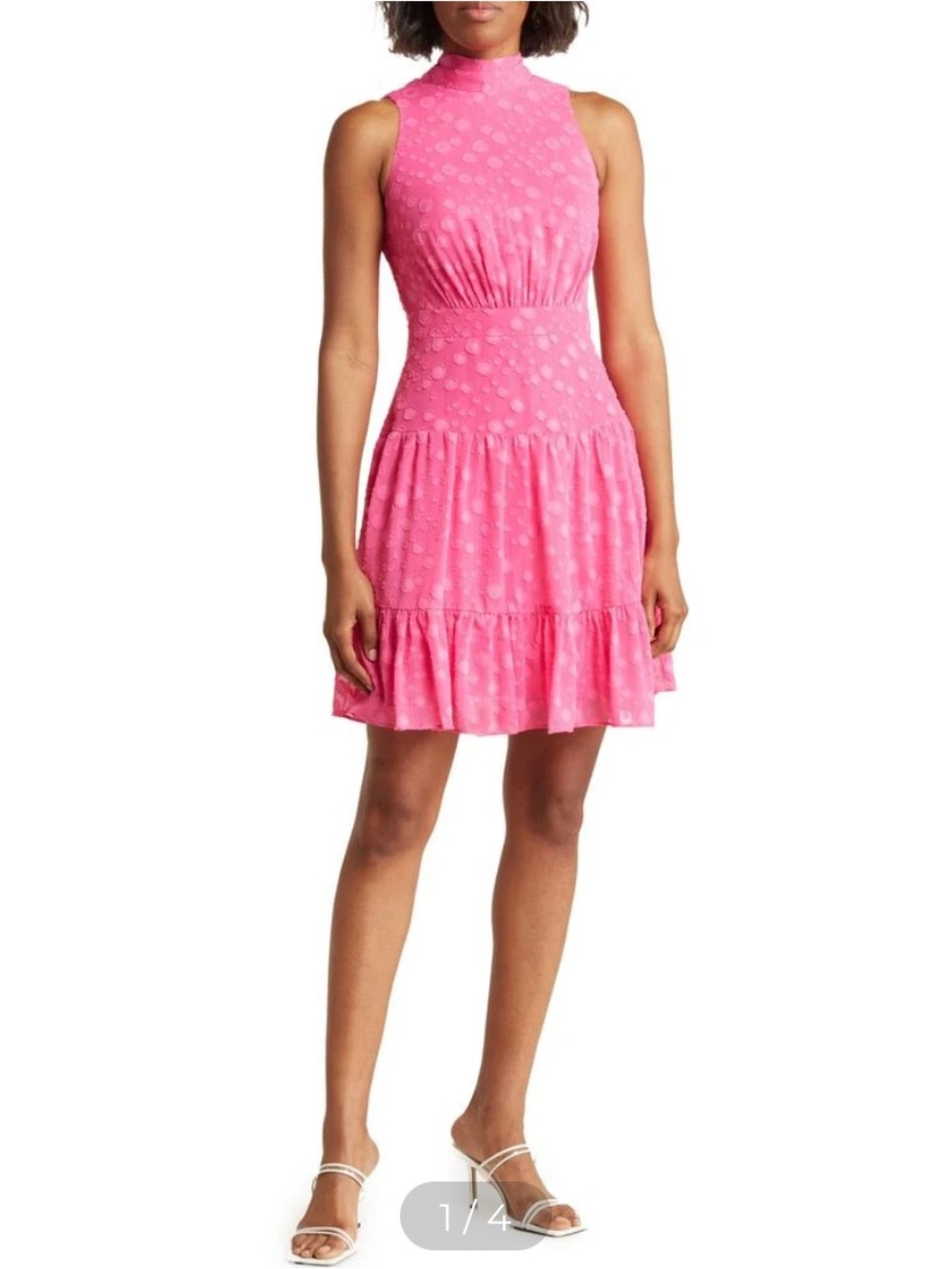 Eliza J Pink Swiss Dot Tiered Mini Dress Sleeveless Barbiecore Party Dress 8